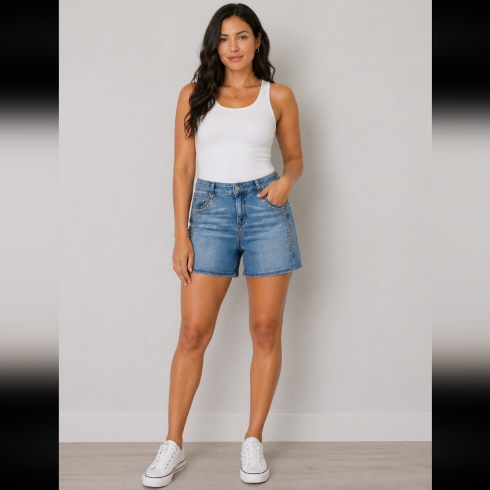 SAINT JOHNS BAY Denim Embroidered Jean Shorts 14